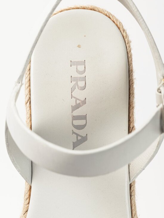 Prada Bianco Vitello Montana Leather Espadrille Wedge Sandals - Picture 9 of 10